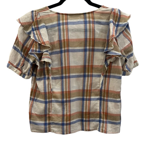 Madewell Women's V-Neck Shoulder-Ruffle Top in Plaid size S EUC - Picture 2 of 4